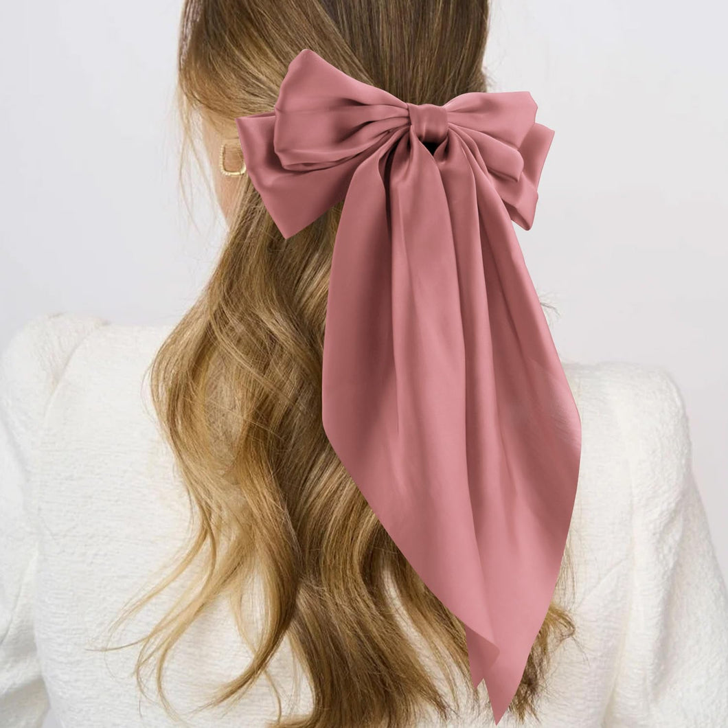 Satén sedoso de gran tamaño de cola larga a21 Bowknot accesorios para el cabello