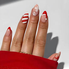 Cargar imagen en el visor de la galería, Uñas postizas a presión de Navidad, uñas postizas medianas con diseño de sombrero de Navidad, uñas postizas con diseño de sombrero de Navidad,A22  uñas con pegamento en uñas acrílicas brillantes
