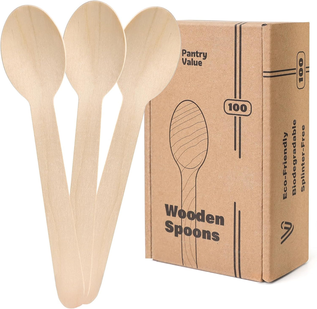 100 Cucharas de madera desechables biodegradables