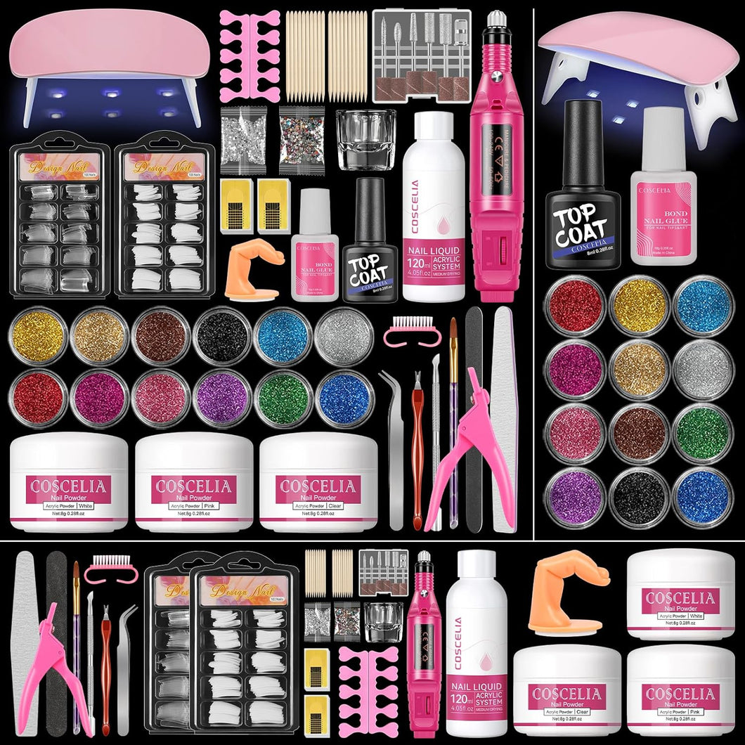 Kit de uñas acrílicas con todo para principiantes con taladro y luz UV