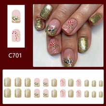 Cargar imagen en el visor de la galería, 24 piezas de uñas postizas cortas cuadradas de Navidad, lindas uñas postizas de cobertura completa con diseño de purpurina, uñas adhesivas de Navidad,  a22 uñas artificiales acrílicas de invierno
