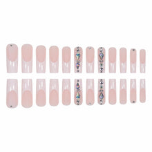 Cargar imagen en el visor de la galería, Uñas postizas largas cuadradas a presión, color blanco, francesas, uñas acrílicas aurora, 24 unidades, con pegamento, coqueta A22 , manicura Squoval con diseño
