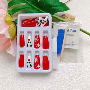 Uñas postizas a presión de Navidad, uñas postizas medianas de ataúd, uñas postizas acrílicas con diseños de copos de nieve de alce, uñas artificiales con purpurina en polvo a22 , uñas postizas a presión