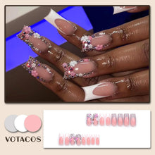 Cargar imagen en el visor de la galería, Uñas postizas cuadradas a presión largas con diseños de diamantes  A19
