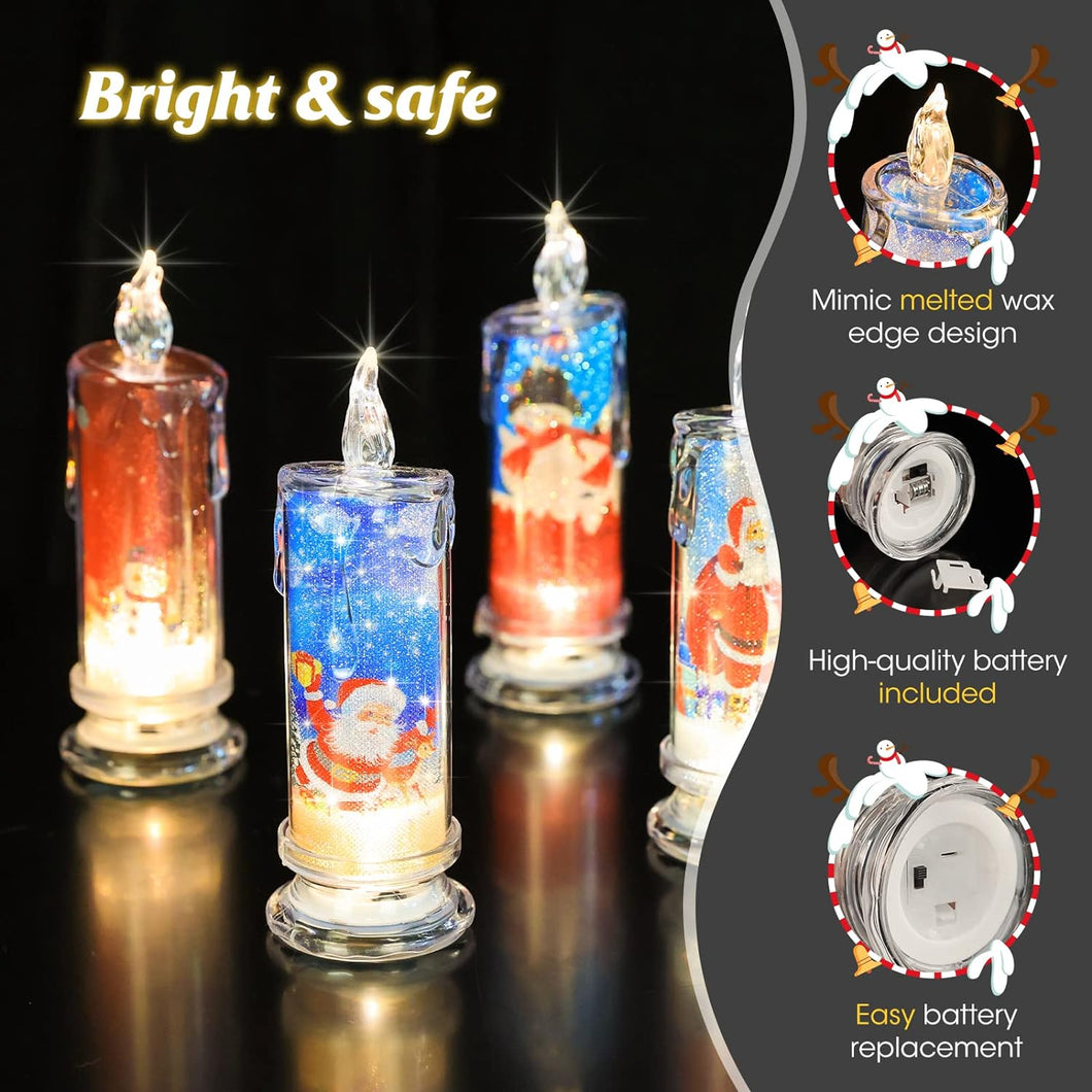 Velas de Navidad sin llama con Papá Noel, muñeco de nieve, juego de 4 calcomanías, velas LED con temática navideña a pilas para regalo de festivales, decoraciones de Navidad A19