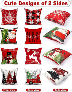 Juego de 4 fundas de almohada de Navidad con estampado de doble cara de 18 x 18 pulgadas, 8 patrones de árbol de Navidad, muñeco de nieve, copos de nieve, Feliz Navidad, ciervo, Papá Noel, camión, Let A19