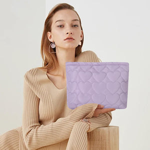 Bolsa de cosméticos Bolsa de maquillaje Preppy Cute Corduroy Neceser para mujeres esenciales de viaje, Púrpura (a22 Purple Heart), Cara de moda