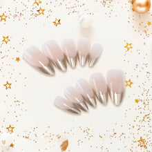 Cargar imagen en el visor de la galería, Gold Finger - 24 uñas postizas a presión con punta francesa de Navidad, cuadradas, ataúd, ovaladas, con purpurina brillante de larga duración, copos de nieve de temporada de invierno A22  (chispas doradas)
