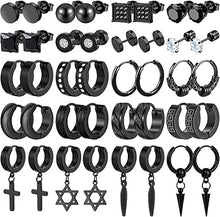 Cargar imagen en el visor de la galería, 20 pares de aretes de acero inoxidable para hombre A24
