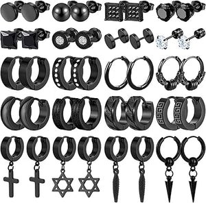 20 pares de aretes de acero inoxidable para hombre A24