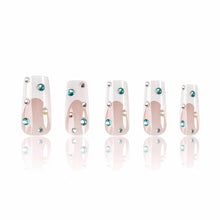 Cargar imagen en el visor de la galería, BABALAL Uñas postizas a presión con punta francesa, largas y cuadradas, color blanco, uñas acrílicas con diamantes de imitación coloridos, 24 unidades,a22  uñas postizas cuadradas
