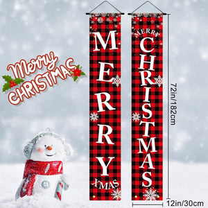 Decoración de Navidad con texto en inglés «Merry Christmas», juego de letreros para porche delantero, pancarta de puerta a cuadros rojos y negros, pancarta colgante para pared del hogar, puerta A19