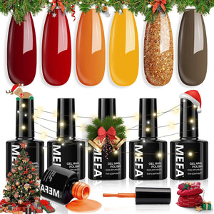 Juego de esmaltes de uñas de gel de otoño de 6 colores, tonos de otoño, naranja, rojo, marrón, purpurina, amarillo, A22 esmalte de gel de calabaza