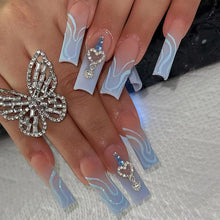 Cargar imagen en el visor de la galería, Uñas postizas extralargas con diseño de diamantes de imitación, diseño de diamantes de imitación, uñas acrílicas artificiales, 24 unidades, cobertura completa a22, reutilizables, ataúd, uñas con pegamento
