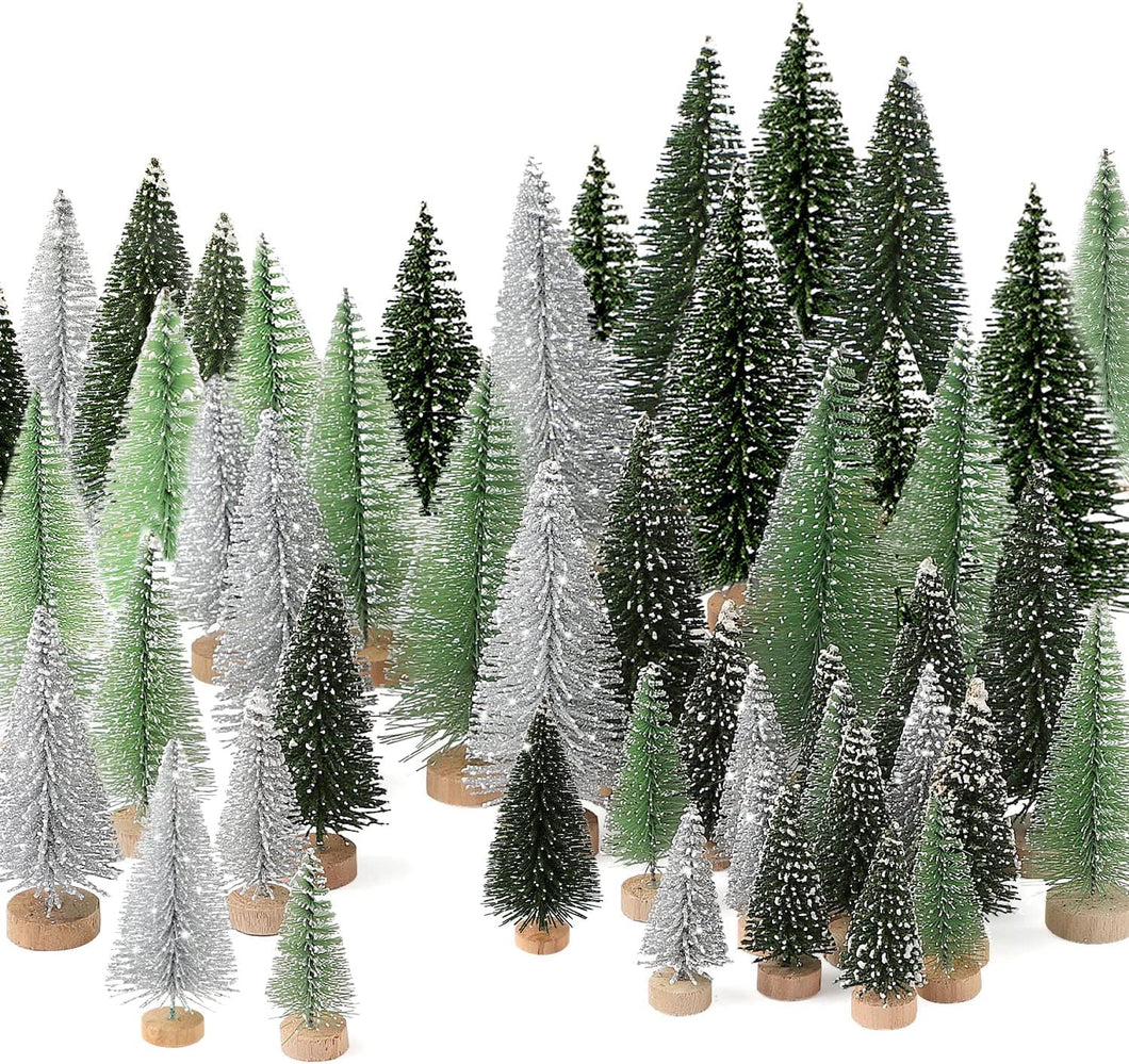 30 piezas de decoración de Navidad, mini árboles de Navidad, árboles artificiales de cepillo para árbol de Navidad con base de madera para decoración de Navidad,  A19
