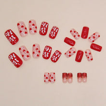Cargar imagen en el visor de la galería, Uñas postizas rojas a presión de Navidad, uñas postizas cuadradas medianas con purpurina con diseños de invierno, uñas postizas rojas con pegamento, a22 uñas acrílicas artificiales de cobertura completa,
