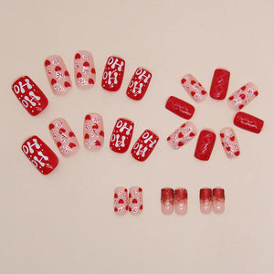 Uñas postizas rojas a presión de Navidad, uñas postizas cuadradas medianas con purpurina con diseños de invierno, uñas postizas rojas con pegamento, a22 uñas acrílicas artificiales de cobertura completa,