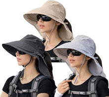 Cargar imagen en el visor de la galería, Paquete de 3 sombreros para mujer con solapa para el cuello, ala ancha, protección UV,
