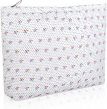 Cargar imagen en el visor de la galería, Bolsa de cosméticos Bolsa de maquillaje Preppy Cute Corduroy Neceser para mujeres esenciales de viaje, a22 Flor pequeña rosa, Cara de moda
