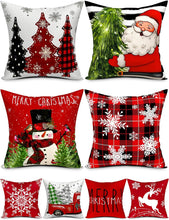 Cargar imagen en el visor de la galería, Juego de 4 fundas de almohada de Navidad con estampado de doble cara de 18 x 18 pulgadas, 8 patrones de árbol de Navidad, muñeco de nieve, copos de nieve, Feliz Navidad, ciervo, Papá Noel, camión, Let A19
