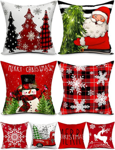 Juego de 4 fundas de almohada de Navidad con estampado de doble cara de 18 x 18 pulgadas, 8 patrones de árbol de Navidad, muñeco de nieve, copos de nieve, Feliz Navidad, ciervo, Papá Noel, camión, Let A19