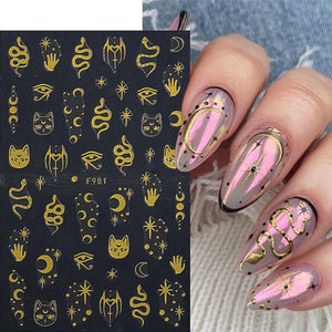 8 hojas de calcomanías metálicas para decoración de uñas A24