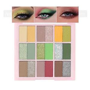 Paleta de maquillaje de sombra de ojos con purpurina verde, 18 colores, sombra de ojos verde aguacate, verde oliva, gris, altamente pigmentada,  a22 de larga duración, impermeable, sombra de ojos verde