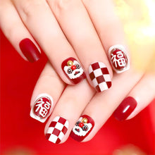 Cargar imagen en el visor de la galería, Uñas postizas cuadradas extra cortas de Navidad, uñas postizas acrílicas con diseños de diamantes de imitación, uñas artificiales con purpurina en polvo,a22  uñas artificiales a presión de cobertura
