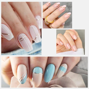 12 hojas de calcomanías de uñas doradas de línea dorada a24