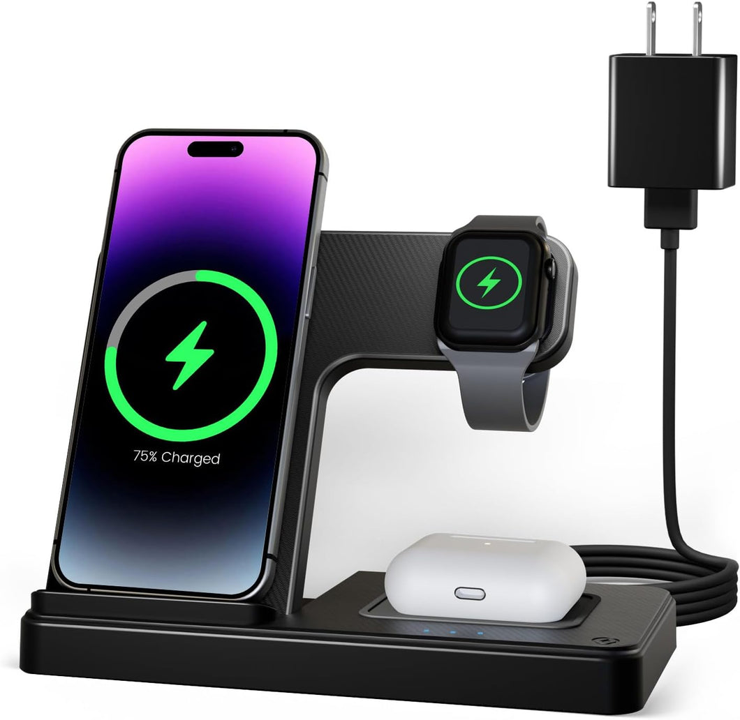 Estación de carga inalámbrica para iPhone: soporte de cargador 3 en 1 a24