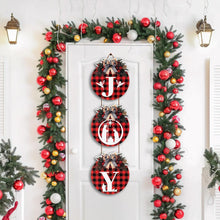 Cargar imagen en el visor de la galería, 3 coronas de Navidad para puerta delantera, de 11 pulgadas, letrero de Navidad a cuadros con belén, decoración de puerta colgante de plástico rústico para Jesús, Navidad, hogar, pared, puerta, porche, A19
