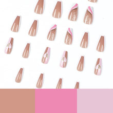 Cargar imagen en el visor de la galería, Uñas postizas francesas para el día de San Valentín, uñas postizas a presión de corazón, de longitud media, cuadradas, brillantes, con purpurina, nude, con pegamento de gelatina a22 , uñas artificiales
