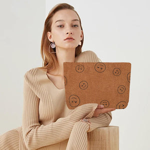 Bolsa de cosméticos Bolsa de maquillaje Preppy Cute Corduroy Neceser para mujeres esenciales de viaje, Marrón a22, Cara de moda