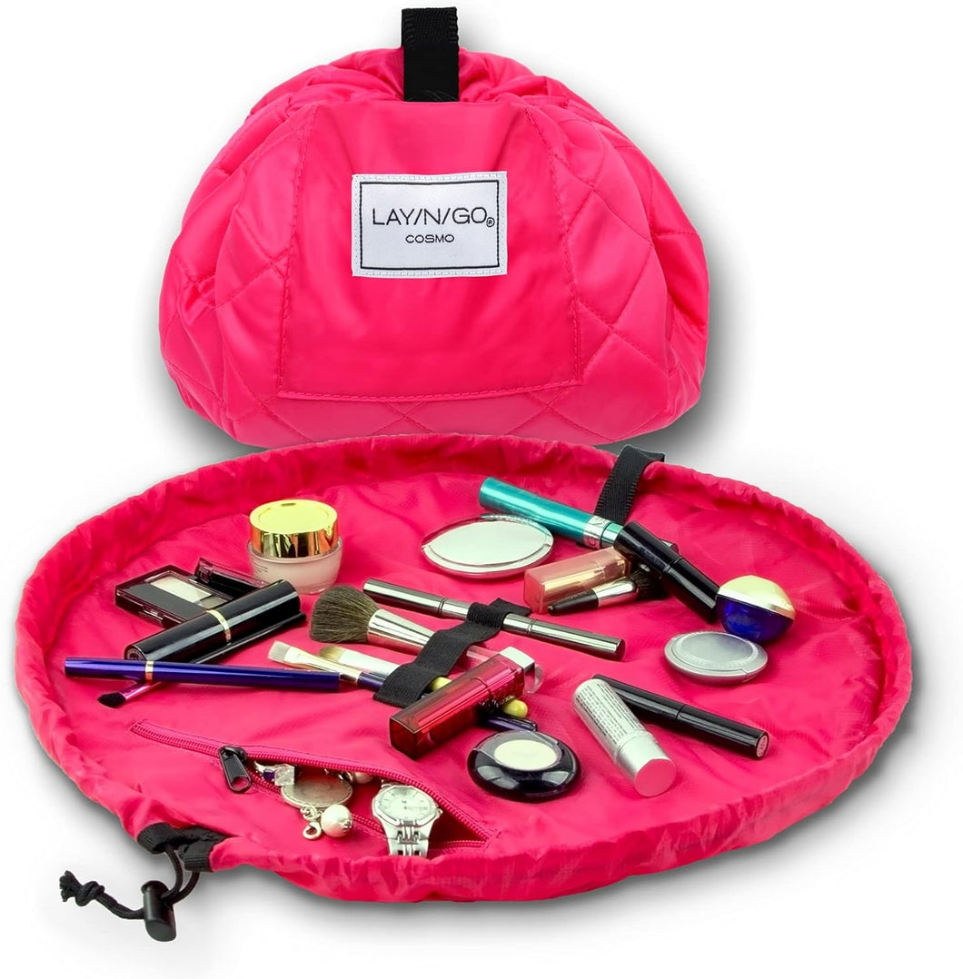 Organizador de maquillaje con cordón para viajes y uso diario con un diseño patentado A22 y duradero, 20 pulgadas, rosa