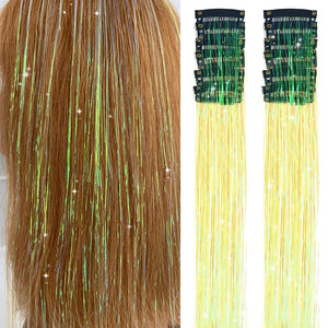 Paquete de 12 extensiones de cabello de oropel con clip, de 20 pulgadas,  a21 de oropel con purpurina amarilla