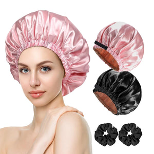 Gorro de satén y accesorios para el cuidado del cabello: 2 gorros de seda para mujeres y hombres que duermen,  A21 gorro de doble capa