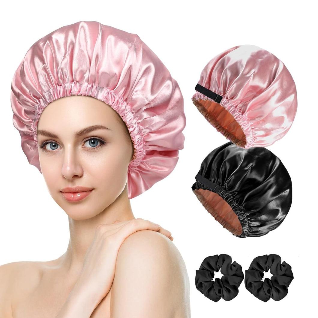 Gorro de satén y accesorios para el cuidado del cabello: 2 gorros de seda para mujeres y hombres que duermen,  A21 gorro de doble capa