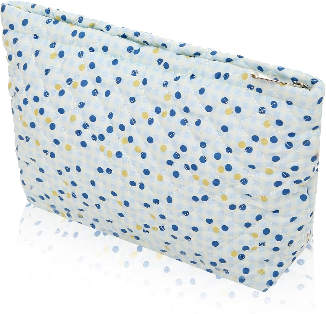 Bolsa de cosméticos, bolsa de maquillaje, bonita bolsa de aseo de pana para mujer,a22  artículos esenciales de viaje (lunares azules)