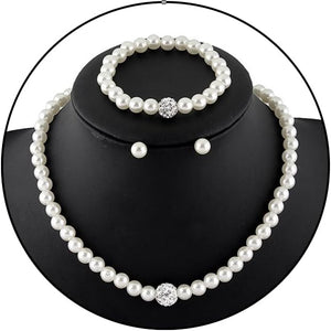 Juego de collar y aretes de perlas de imitación para mujer