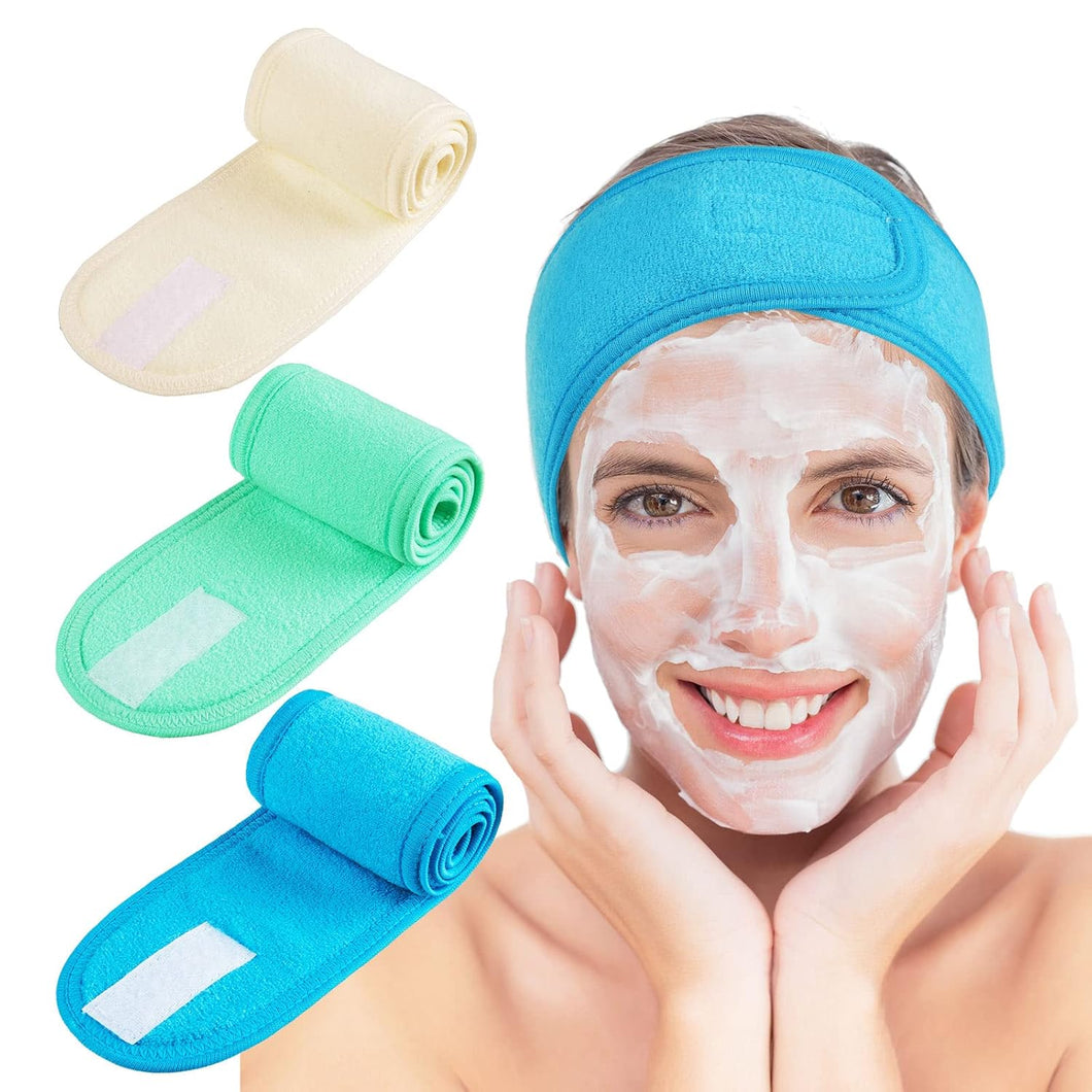 Whaline diadema para spa facial, para maquillaje, para la cabeza, toalla ajustable, 3 unidades, talla única , Azul, verde, amarillo