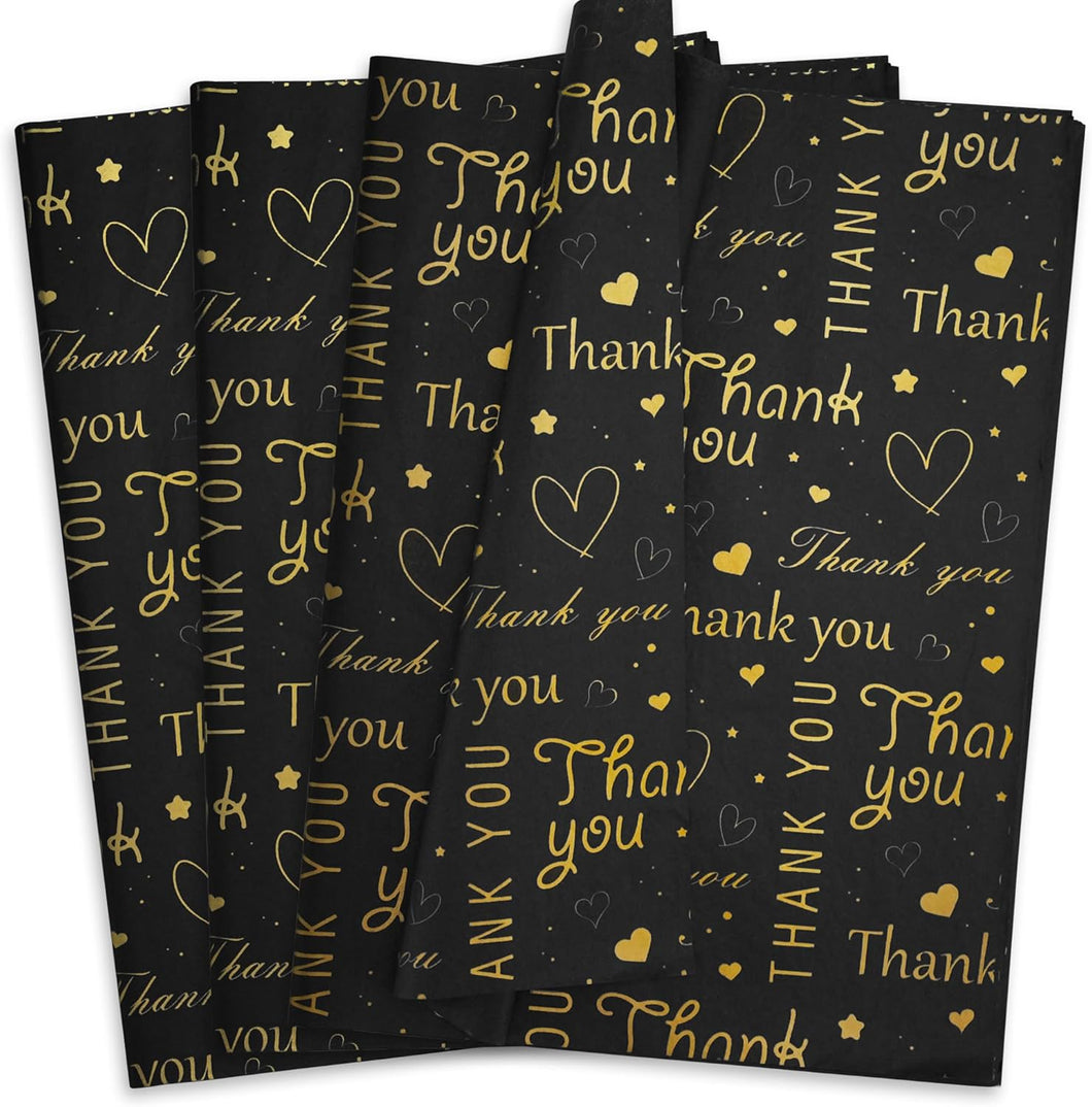 Hi Sasara 50 hojas de papel de seda de agradecimiento negro dorado a granel