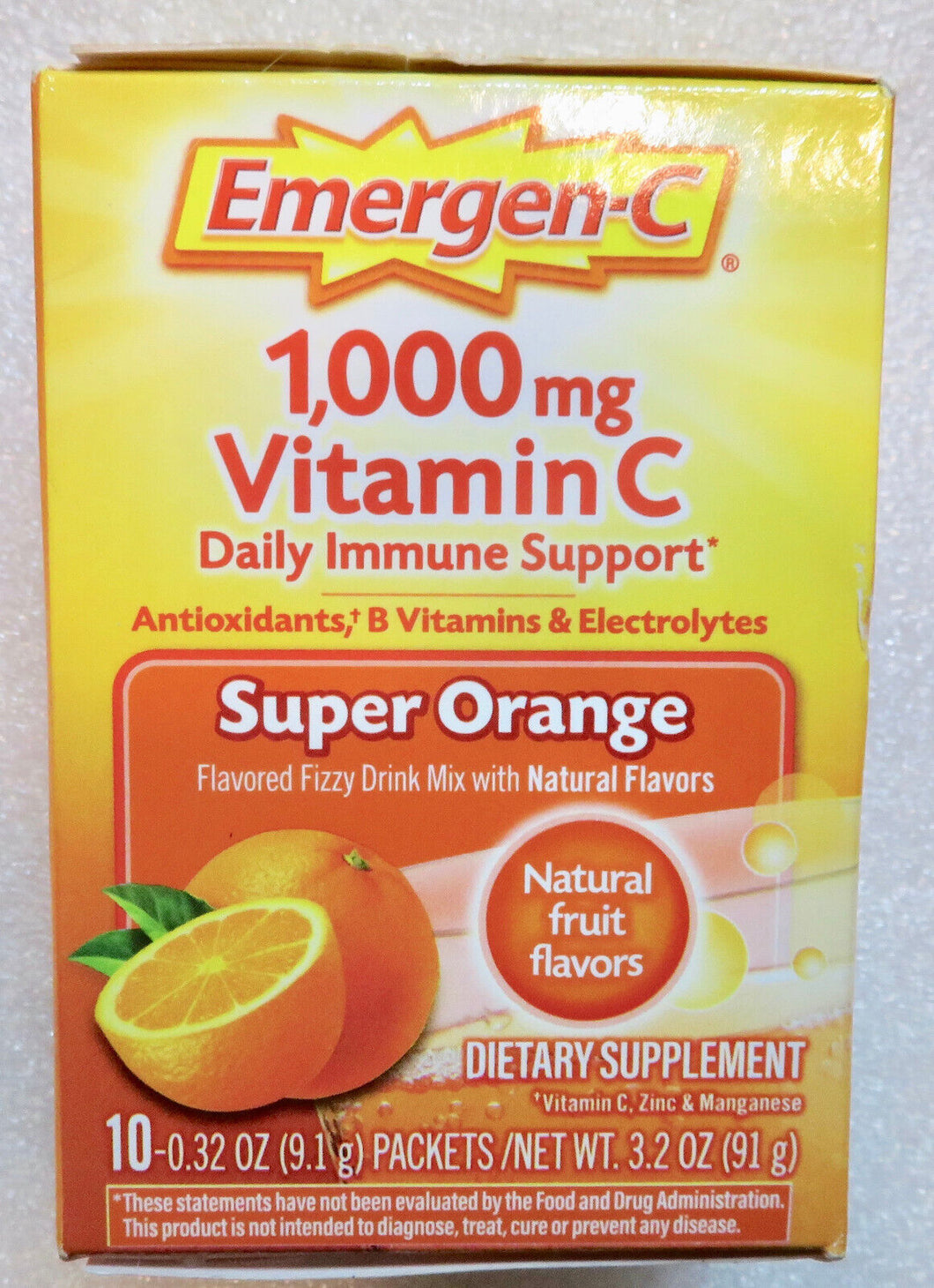 Emergen-C 1000mg Polvo de vitamina C para apoyo inmunológico diario, 10 unidades