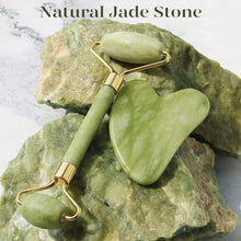Cargar imagen en el visor de la galería, BAIMEI - Juego de rodillo facial y Gua Sha de jade; herramientas para el cuidado de la piel y la hinchazón, color verde A19
