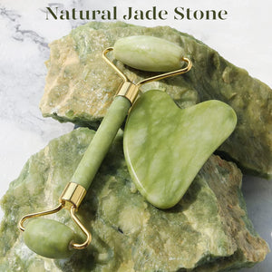 BAIMEI - Juego de rodillo facial y Gua Sha de jade; herramientas para el cuidado de la piel y la hinchazón, color verde A19