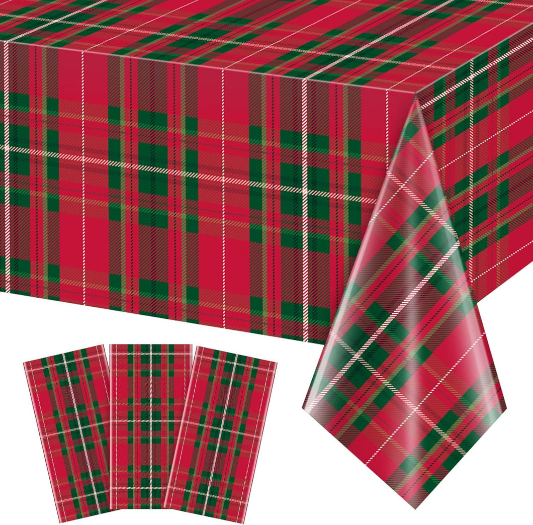 3 manteles de fiesta a cuadros de búfalo de Navidad, mantel rectangular de plástico desechable rojo y verde para Navidad, suministros de fiesta de invierno, 54 x 108 pulgadas A19