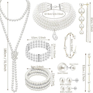 Juego de 16 pendientes de collar de perlas para mujer