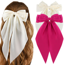 Cargar imagen en el visor de la galería, Lazos de satén sedoso para el cabello, 2 unidades, color beige y rosa intenso a21, lazos grandes
