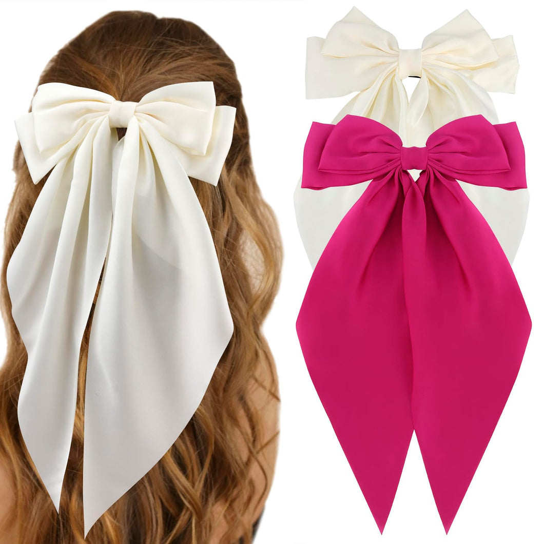 Lazos de satén sedoso para el cabello, 2 unidades, color beige y rosa intenso a21, lazos grandes