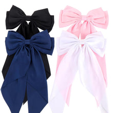 Cargar imagen en el visor de la galería, Lazos de satén sedoso de gran tamaño para mujeres y niñas, 4 piezas de cintas para el cabello con cola larga (negro, a22  blanco, rosa, azul marino)

