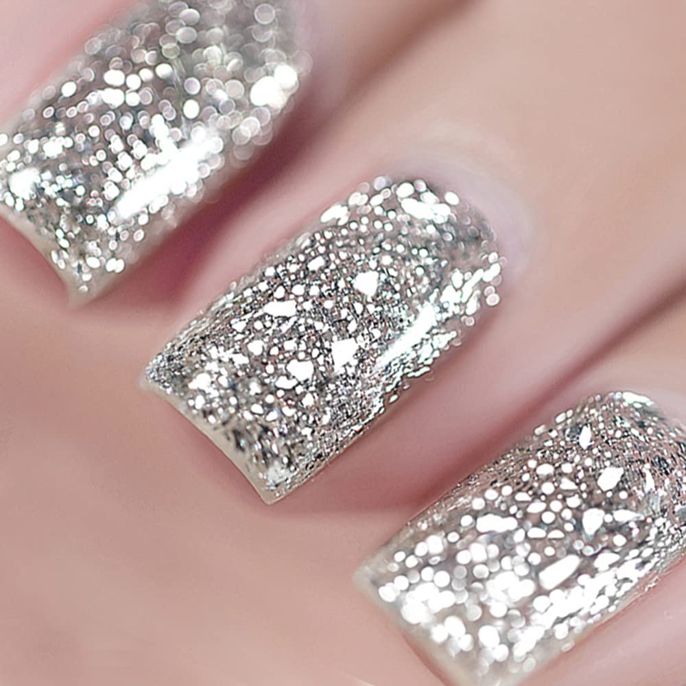 Vishine Esmalte de uñas de gel de 0.5 onzas líquidas, color plateado brillante con purpurina, para remojar los rayos UV LED de larga duración,  a22arte de uñas para el hogar, bricolaje, manicura,